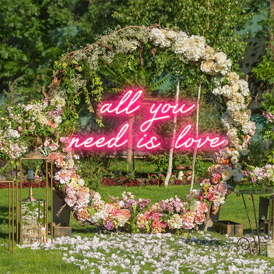 Wedding Neon Sign Two Lines Custom Name Sign Bridal Party Reception Name Wedding Wreath Neon Lighting