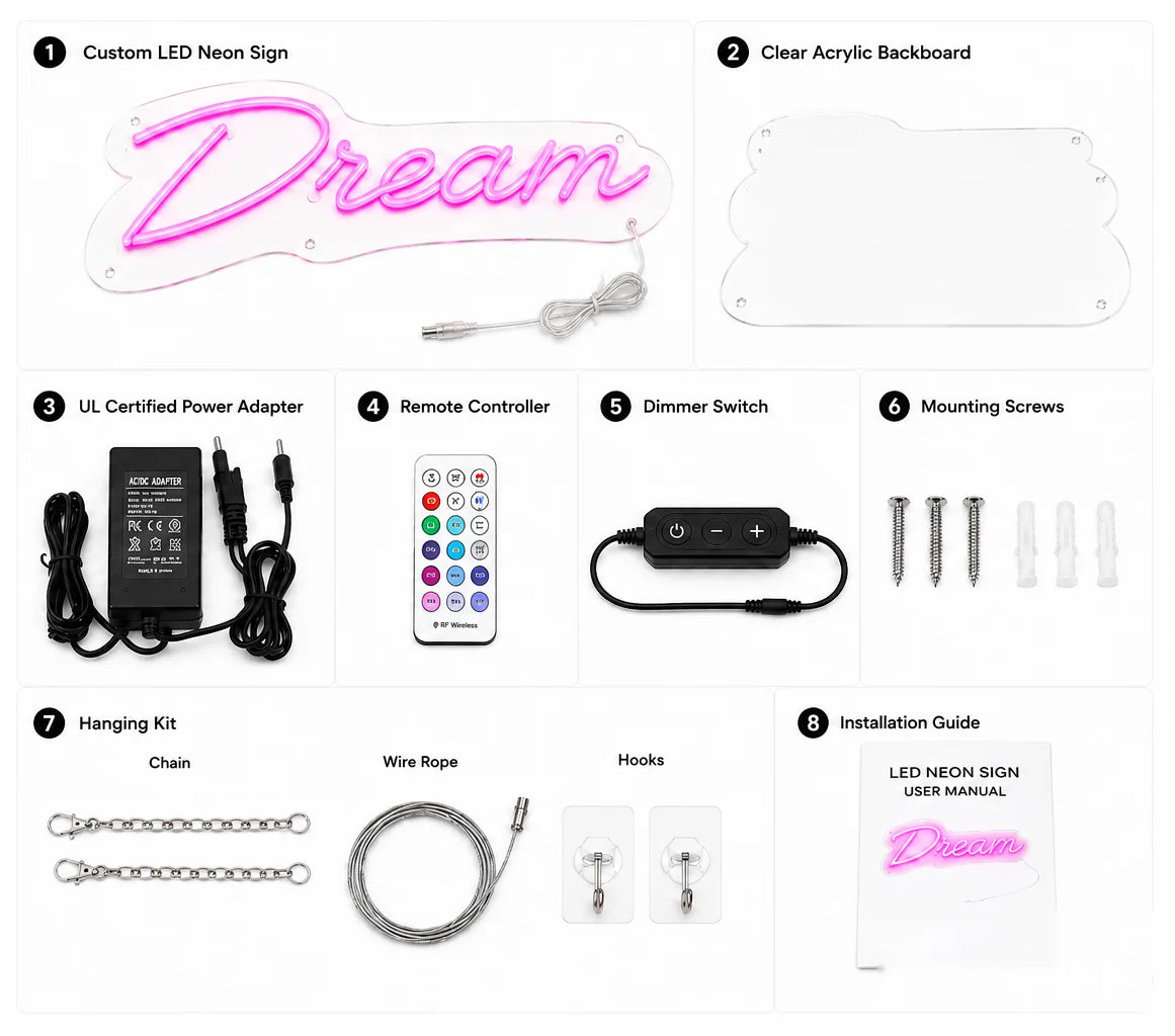 Everything included with custom LED neon sign