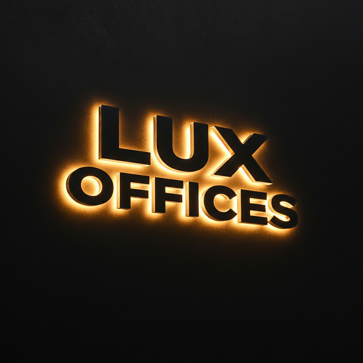 A premium corporate lobby sign for &