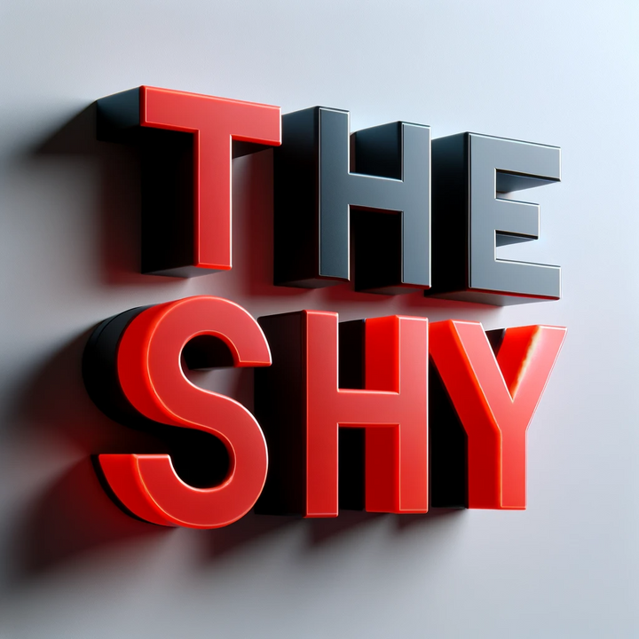 Custom 3D LED neon sign spelling THE SHY with red illuminated letters and black backing.