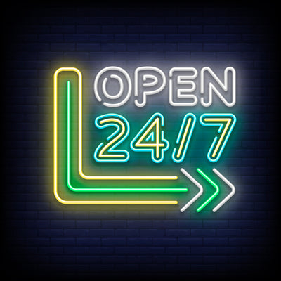 open 24/7- led neon signs green yellow color