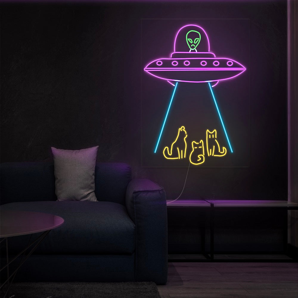 Kidnaping of cats by aliens Neon Sign