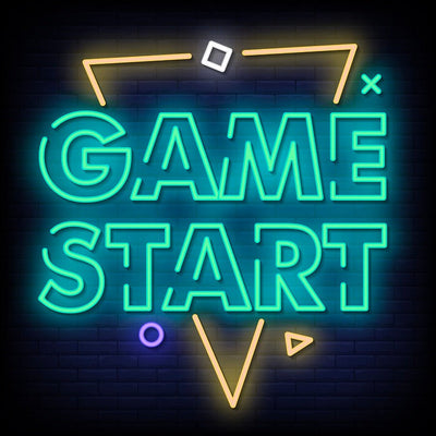 game start led neon signs cyan blue color
