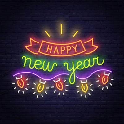 happy new year led neon signs orange-green color
