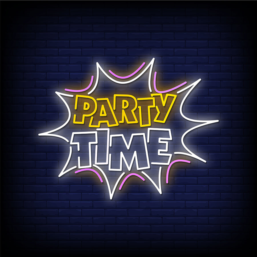 party time neon sign yellow white color