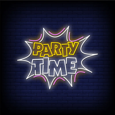 party time neon sign yellow white color